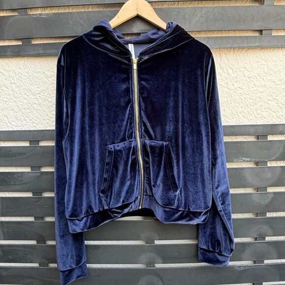 Fabletics Donna Velour Zip Up Hoodie in Navy | XL - Picture 4 of 7